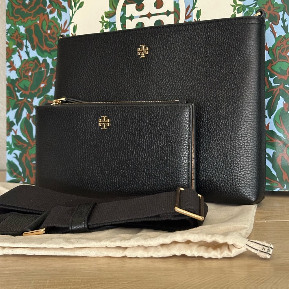 New Tory burch Blake black crossbody with matching slim Blake wallet in black